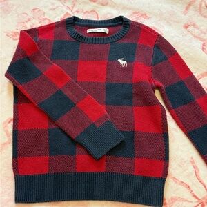 Abercrombie & Fitch Red and Navy Buffalo-Check Crewneck Sweater